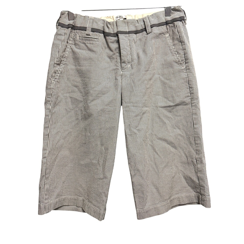Vince Striped Bermuda Shorts Coastal Gray White Cotton Blend Knee Length Size 10